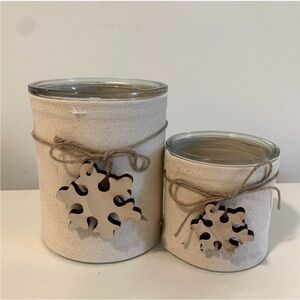 ALLSTATE Beige Fabric-Wrapped Snowflake Glass Jar Candle Holders